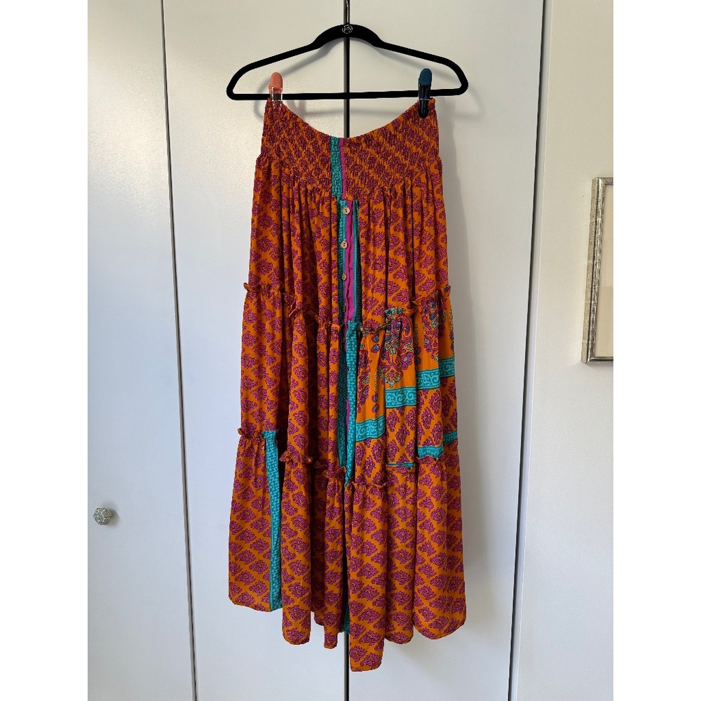 Kantha Bae Handmade Monarch Maxi Skirt, orange / aqua / pink, NWOT